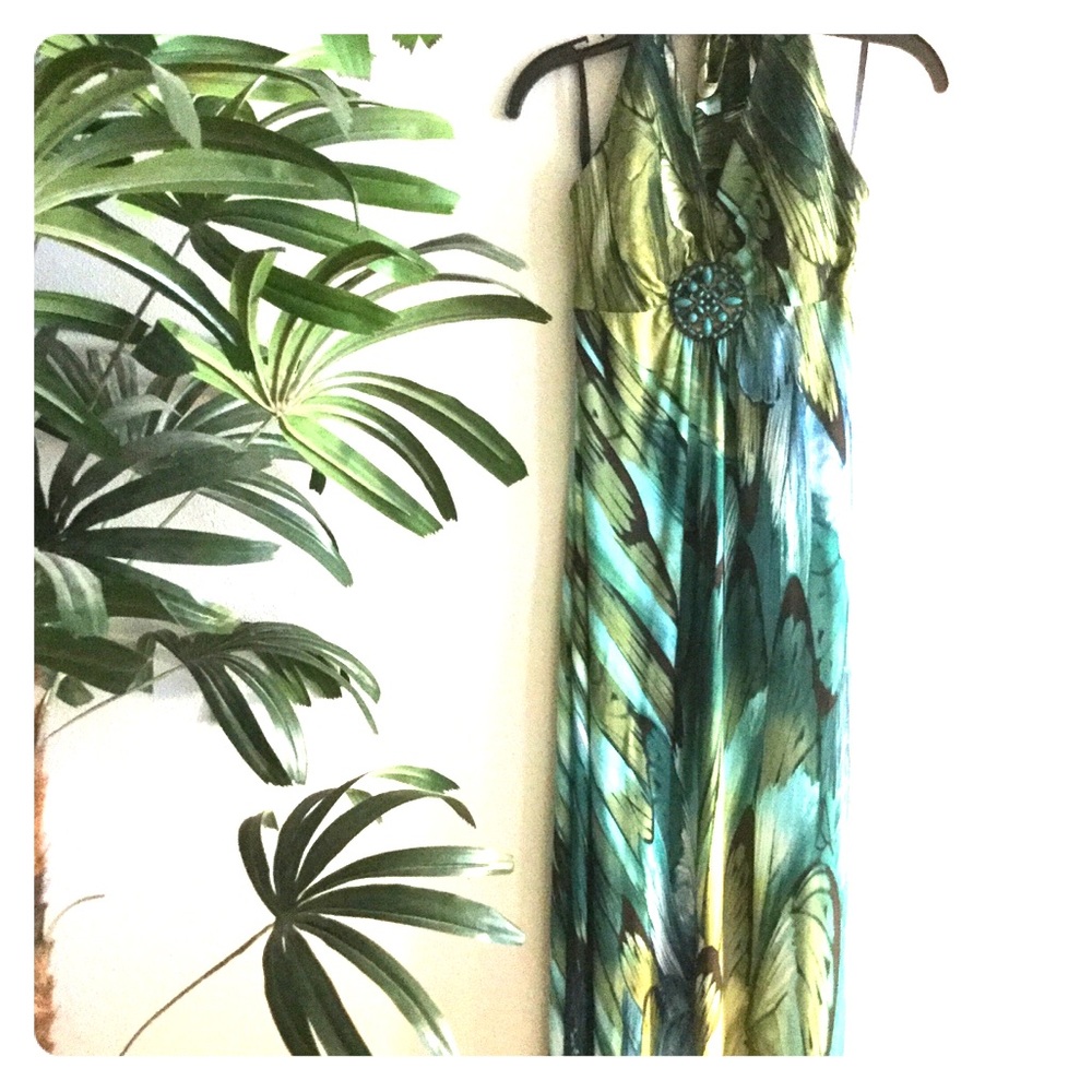 Halter top peacock floor length dress